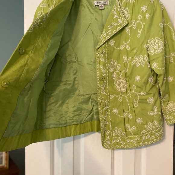 Coldwater Creek Jacket—Beautiful light green, white stitch print, like new. - Picture 2 of 3